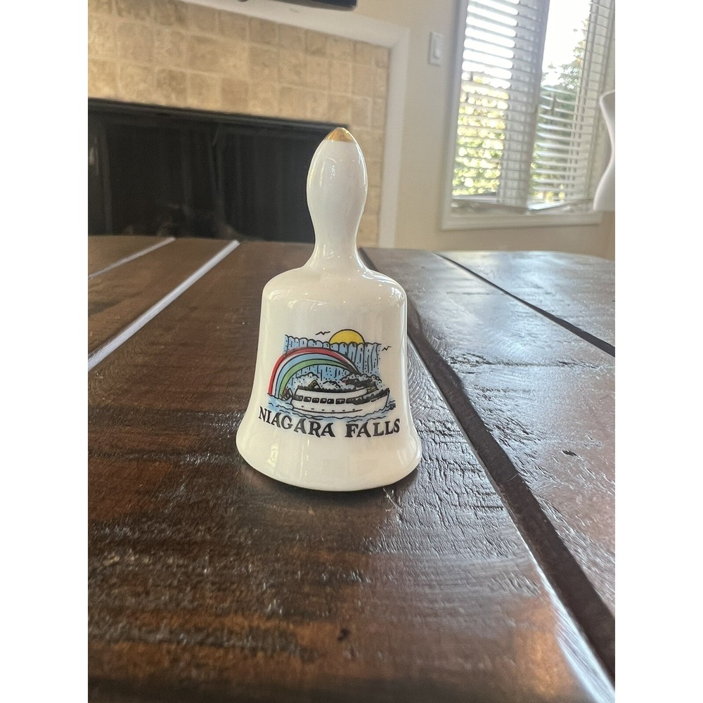 Niagara Falls Souvenir Collectible Hand Bell 2" White Canada USA